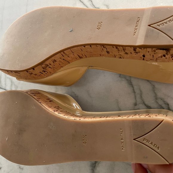 Prada Nude Vintage Slip On Patent Leather and Cork Wedge Sandals - GREAT COND. - Picture 5 of 12